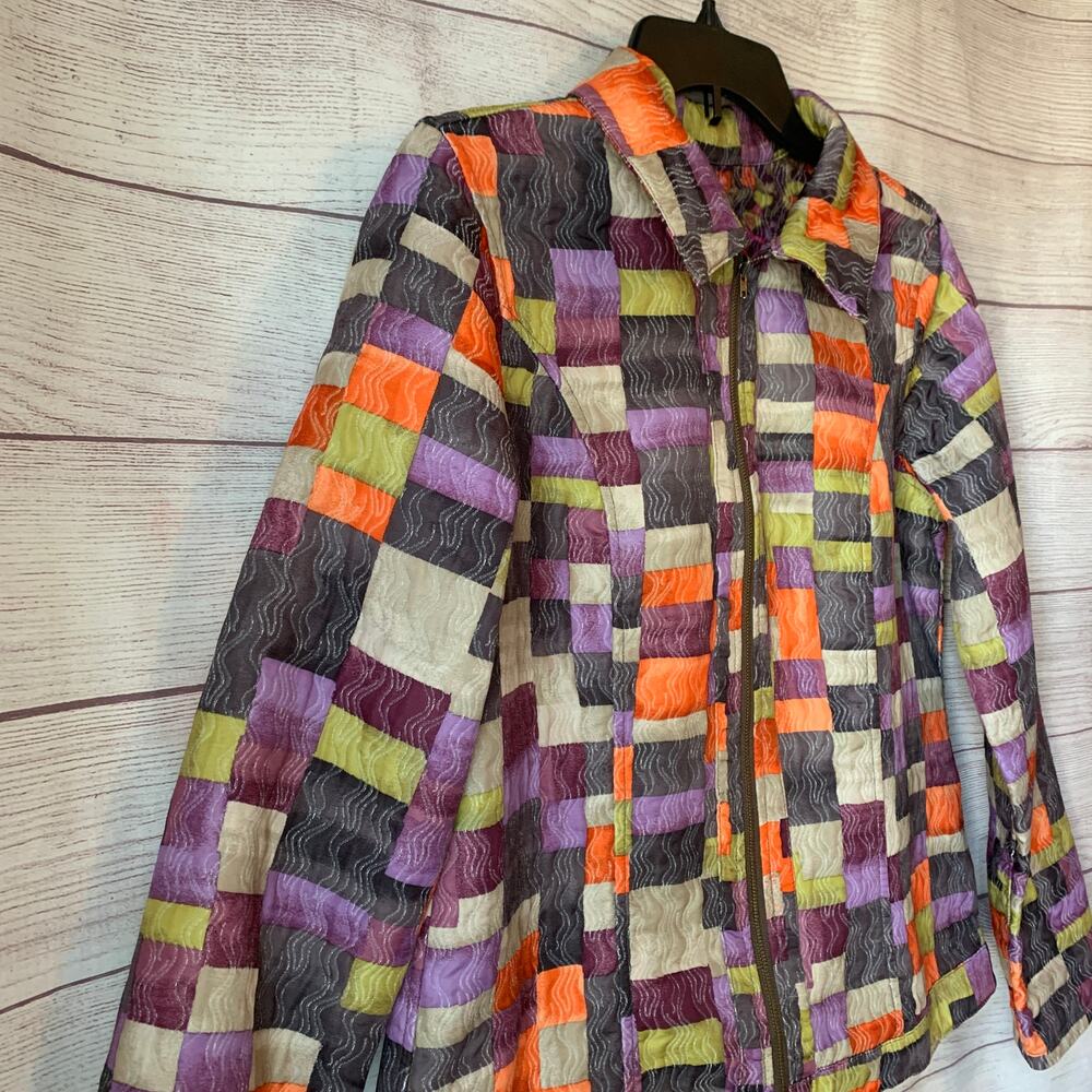 Reversible Multicolor Full Zip Jacket Patchwork Colorblock Quilt and Floral Side - Picture 16 of 16